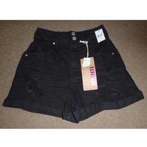 Juniors Vanilla Star MOM Super High Rise Black Denim Shorts Size 1 NWT